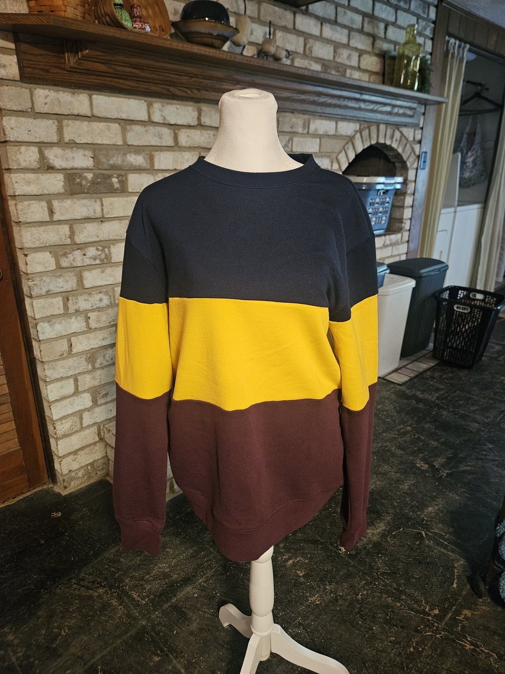 Original Use Colorblock Crewneck Sweatshirt in Navy, Yellow & Maroon
